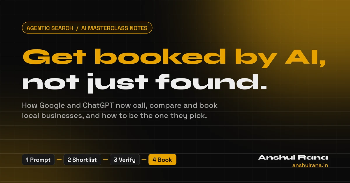 Agentic Search: how to get booked by AI, not just found. Cover by Anshul Rana.